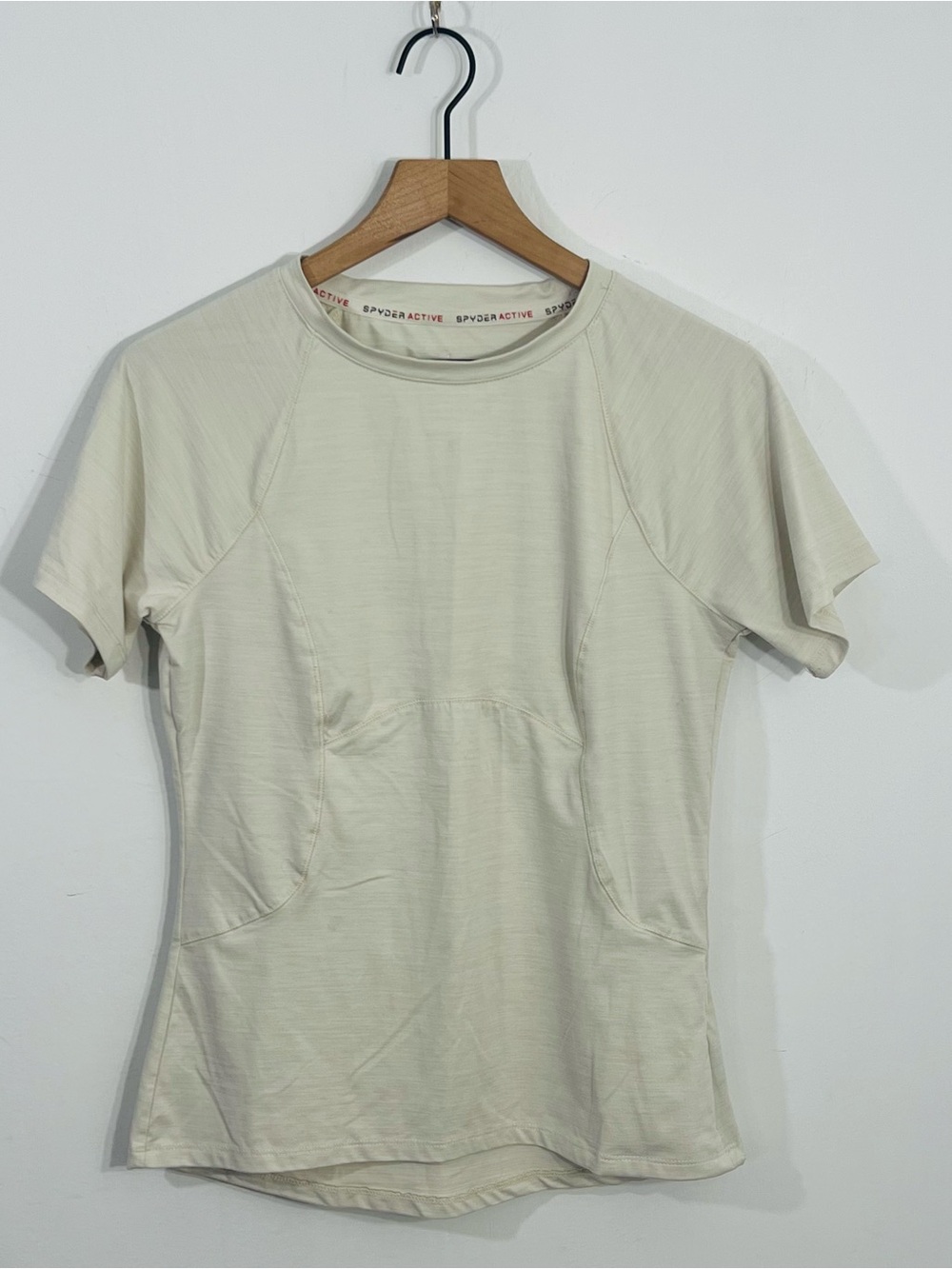 Spyder Active Athletic Crew Neck Raglan Short Sleeve Beige Tee Size M Stretch